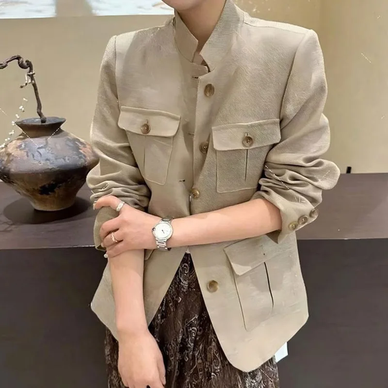 

Elegant Fashion 2026 Early Spring New Stand Collar Minimalist Old Money Style Classic Jacket With Belt Trendy