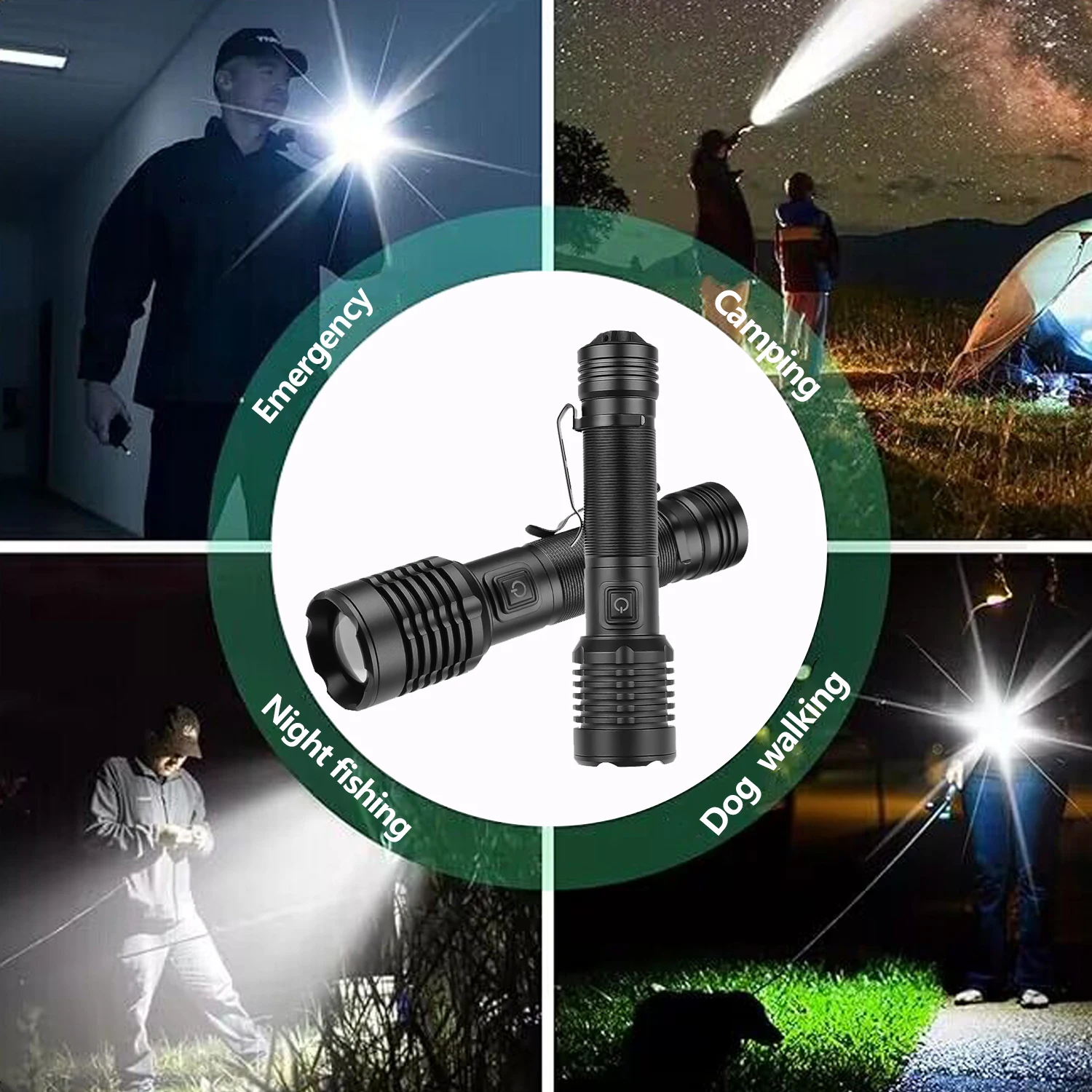 Strong Light LED Flashlight TYPE-C Rechargeable Handlight Zoom Portable with The Clip Torch Outdoor Multifunction Lantern Lamp