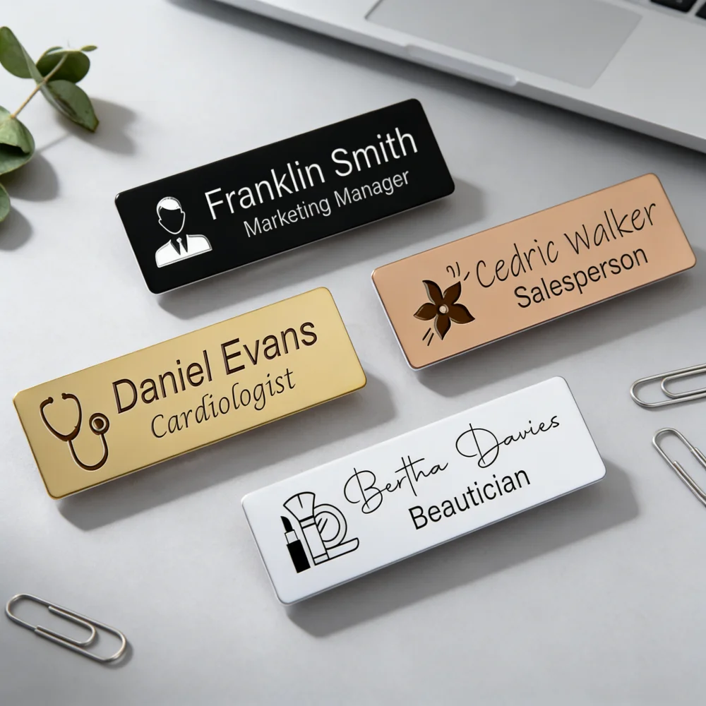 70x20mm Custom Name Tag Personalized Nameplate Laser Engraved Text Logo Name Badge Magnetic Pin Back For Staff Employee ID Badge
