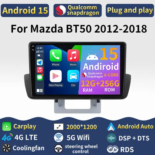 Imagen 1 del producto Android 15 Carplay para Mazda BT50 2012 2013 2014 2015 2016 2017 2018 Radio de coche DSP 2din 5G WIFI navegación BT GPS unidad principal automática