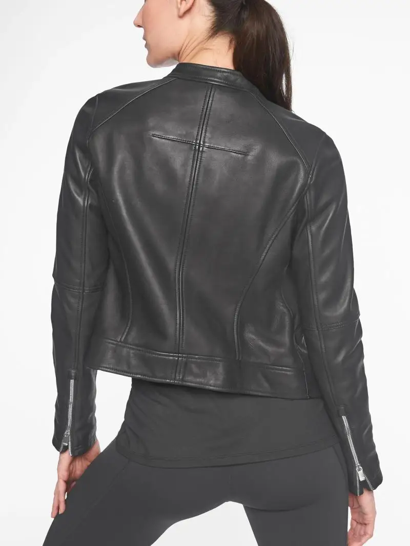 Giacca da donna in pelle resistente all'acqua resistente all'usura con primo strato di pelle di pecora importata dall'Italia