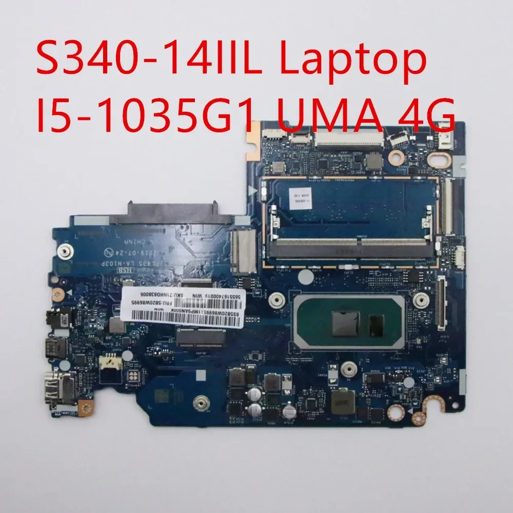 

Motherboard For Lenovo ideapad S340-14IIL LA-H103P Laptop Mainboard I5-1035G1 UMA 4G 5B20W86995 100% Tested OK