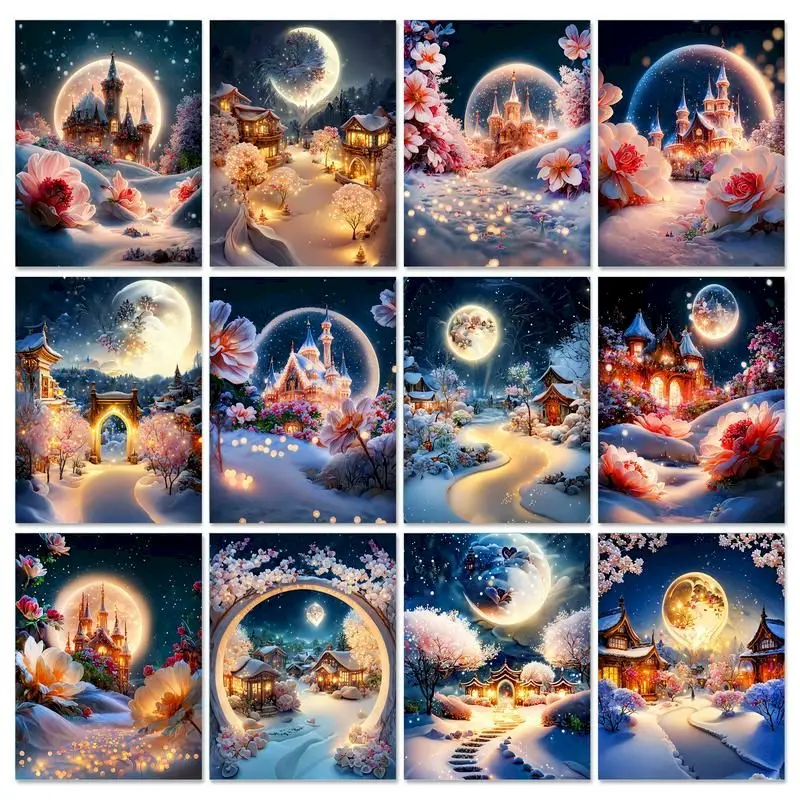 5D Diy Diamond Painting Fantasy Castle Landscape Full Drill Rhinestones Mosaic Embroidery Handcraft Art Kits Home Decor Gift