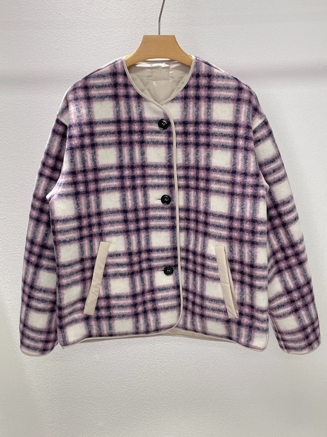 

Sli двустороннее зимнее шерстяное пальто, круглое Ne, универсальное клетчатое женское пальто на одной пуговице Jaet, свободное длинное све