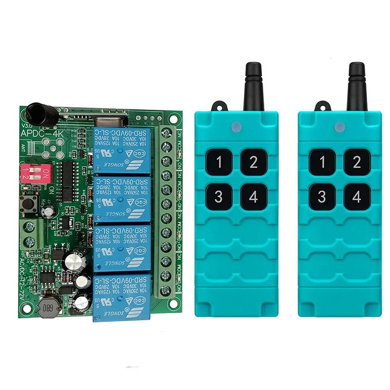 

Универсальный беспроводной пульт дистанционного управления 433 МГц, 12В/24В/36В/72В, 4-канальный релейный радиоконтроллер, модуль приемника, радиочастотный переключатель и открыватель для ворот/гаража