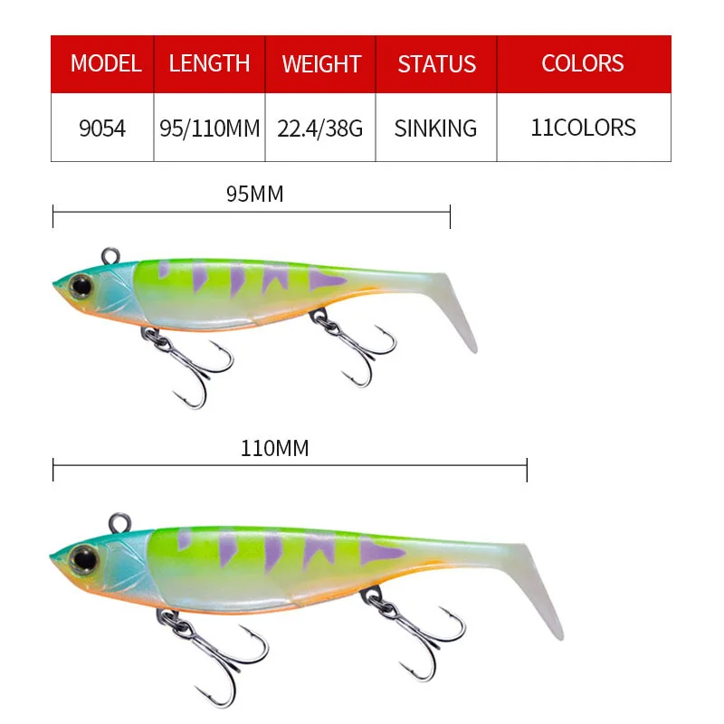 11cm/9cm T Tail Soft Lures with Leaded Head Saltwater for Megabass Perch Silicone Bait Long Shot Sinking Jigs Hook Fishing Lure