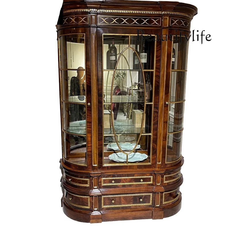 

Italian medieval style solid wood glass door wine cabinet living room dining room decorative cabinet