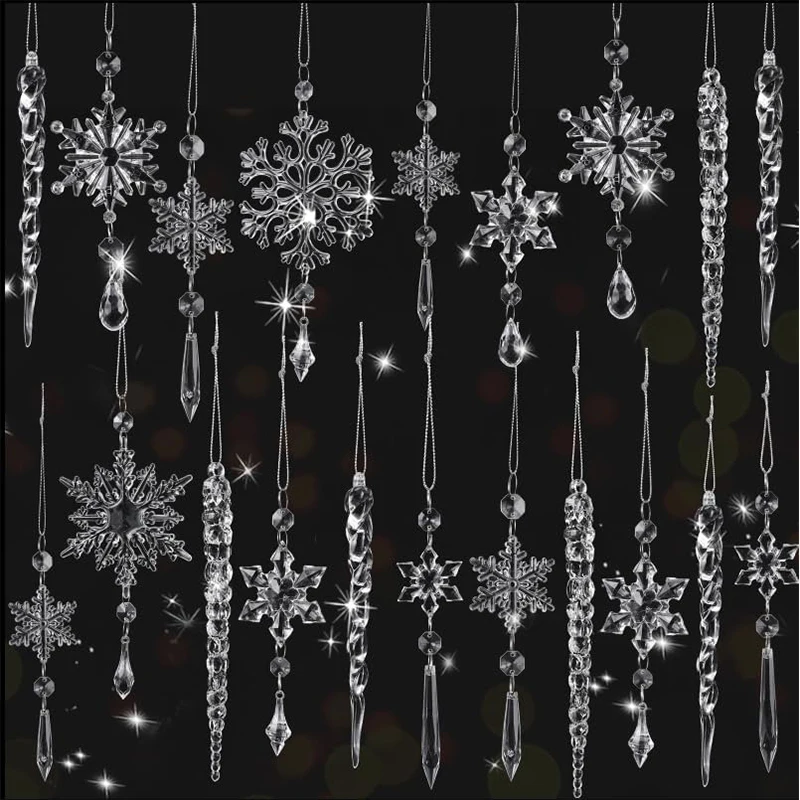 

5/10Pcs Christmas Decoration Crystal Ornaments Acrylic Christmas Snowflake Icicle Hanging Ornaments Christmas Tree Home Decor
