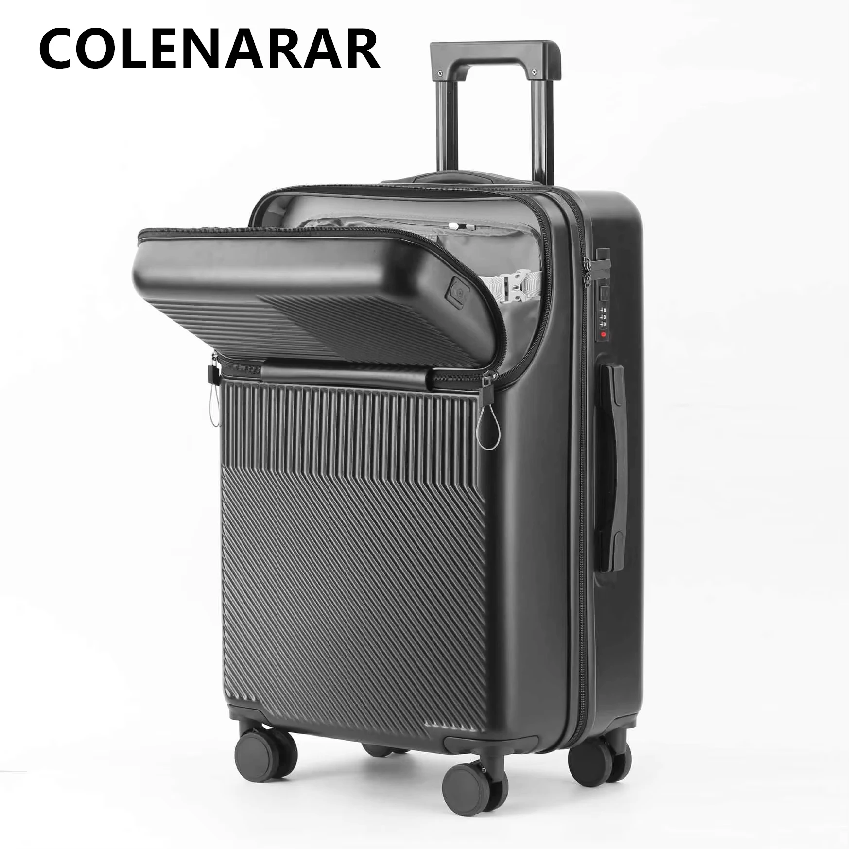 COLENARA USB Charging Luggage Front Opening Laptop Boarding Case Multifunctional Trolley Case 20