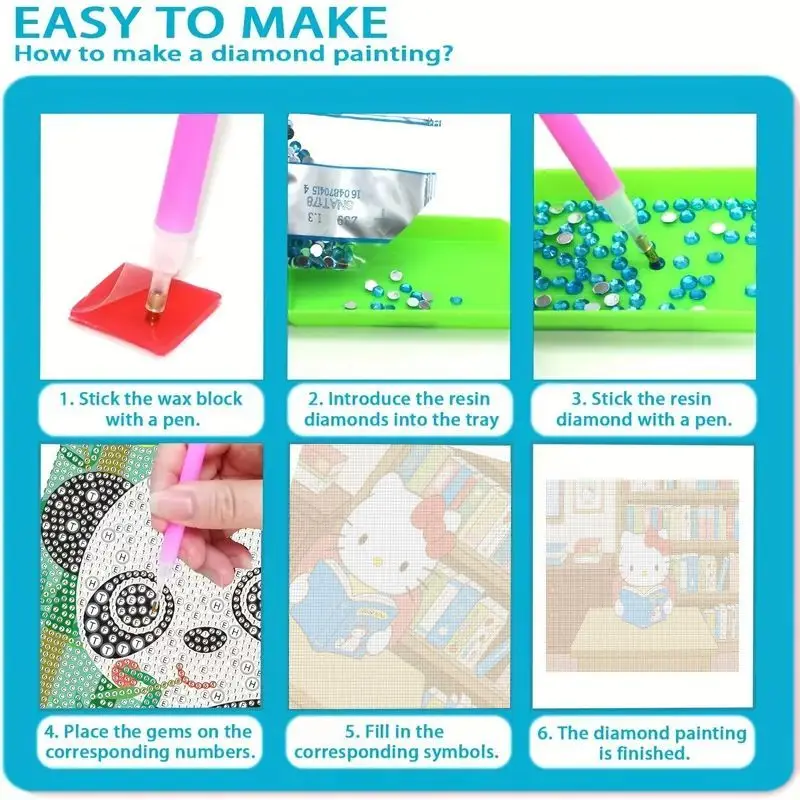 1 szt. Zestaw do malowania diamentami 5D DIY Hello Kitty z książką do czytania - Pełny zestaw, uroczy kreskówkowy obraz z dżetów, mozaika artystyczna dla dzieci i dorosłych B