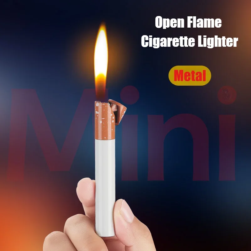 

New Cigar Igniter Novely Mini Cigarettes Type Butane Inflatable Open Flame Lighter Metal Cigarette Lighters & Smoking Accessorie
