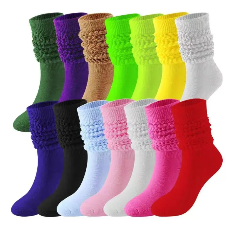 Candy Colors Slouch Scrunchy Socks Cotton Ladies Girls Casual Knee High Boot Sock Streetwear For Men Women High Boot Loose Sock