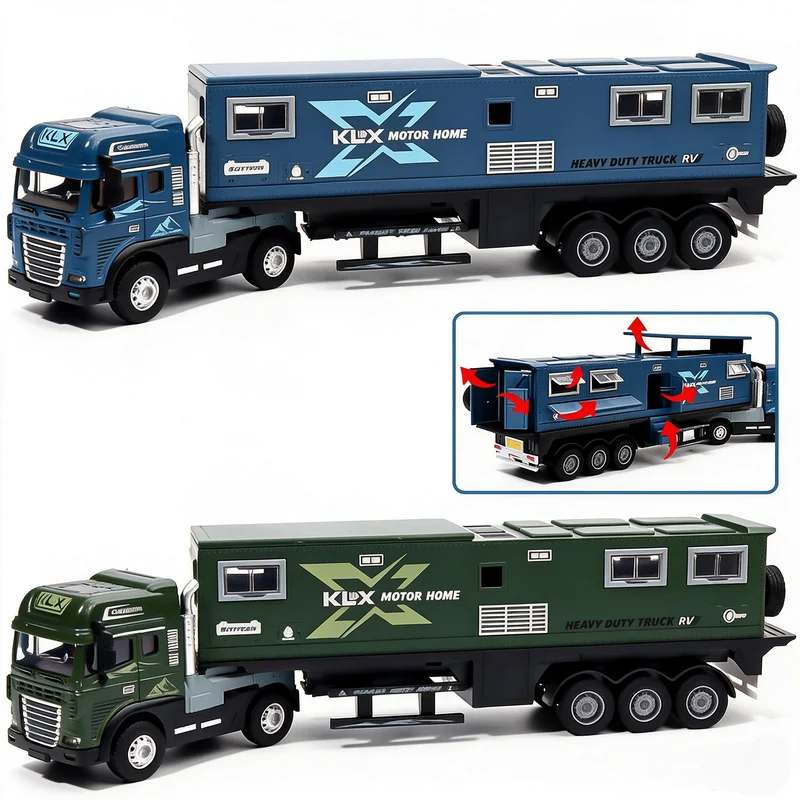 Simulation Push Pull Large Alloy Travel RV Truck Model With Sound and Light Children's Toy Off-road Container Vehicle Boy Gifts