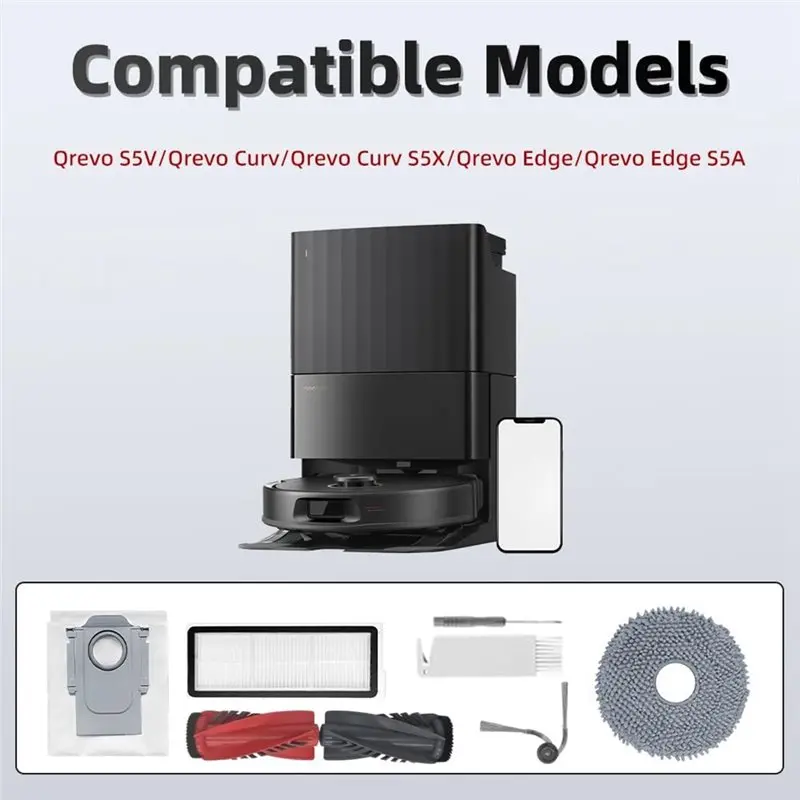 2025-Accessories For Roborock Qrevo Curv/Curv S5X/Edge/Edge S5A, Main Brush, Mop Pads, HEPA Filters, Dust Bags