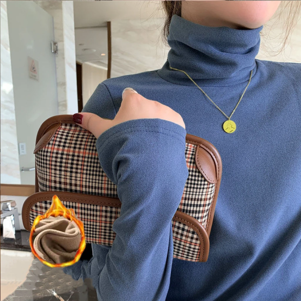 Dámské termoprádlo s vysokým límcem, podzimní a zimní, zahušťující, pevné, měkké, s dlouhým rukávem, tričko s límcem a zahřívacími topy pro ženy - náhled 3