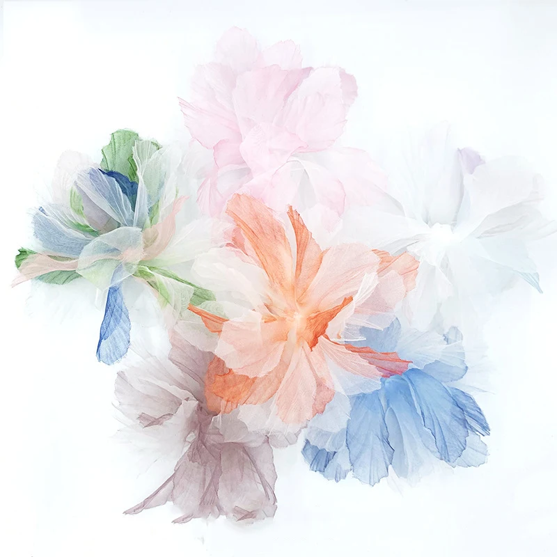 Organza Simulated Flower 3D Lace Flower Head Home Background Wall Clothing Shoes Hats Dress Decoration Cake Accessories Chiffon