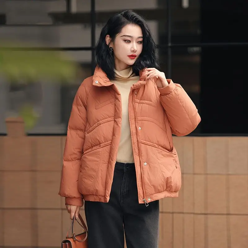 2025 moda Otoño/Invierno nueva chaqueta de plumón para mujer Chaqueta corta con cuello levantado para ir al trabajo