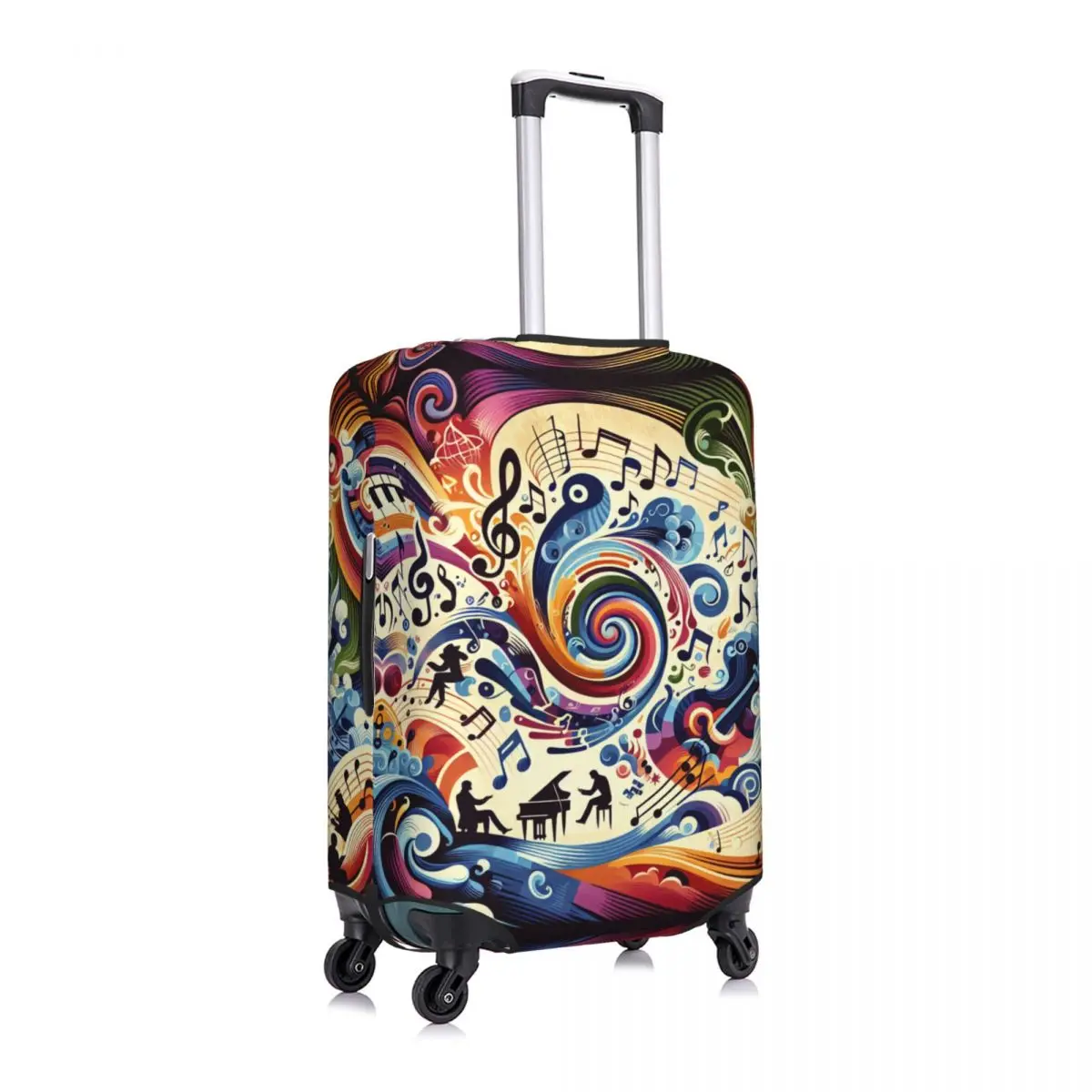 Colorful Music Musical Notes Suitcase Cover Elastic Travel Luggage Covers for 18-32 inch