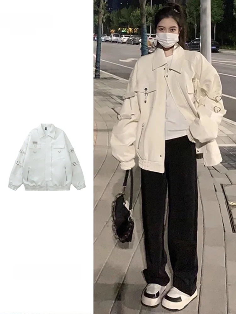 plus Size American Retro PU Leather Baseball Jacket Women's Spring Autumn New Style Pocket Loose Casual Versatile Jacket