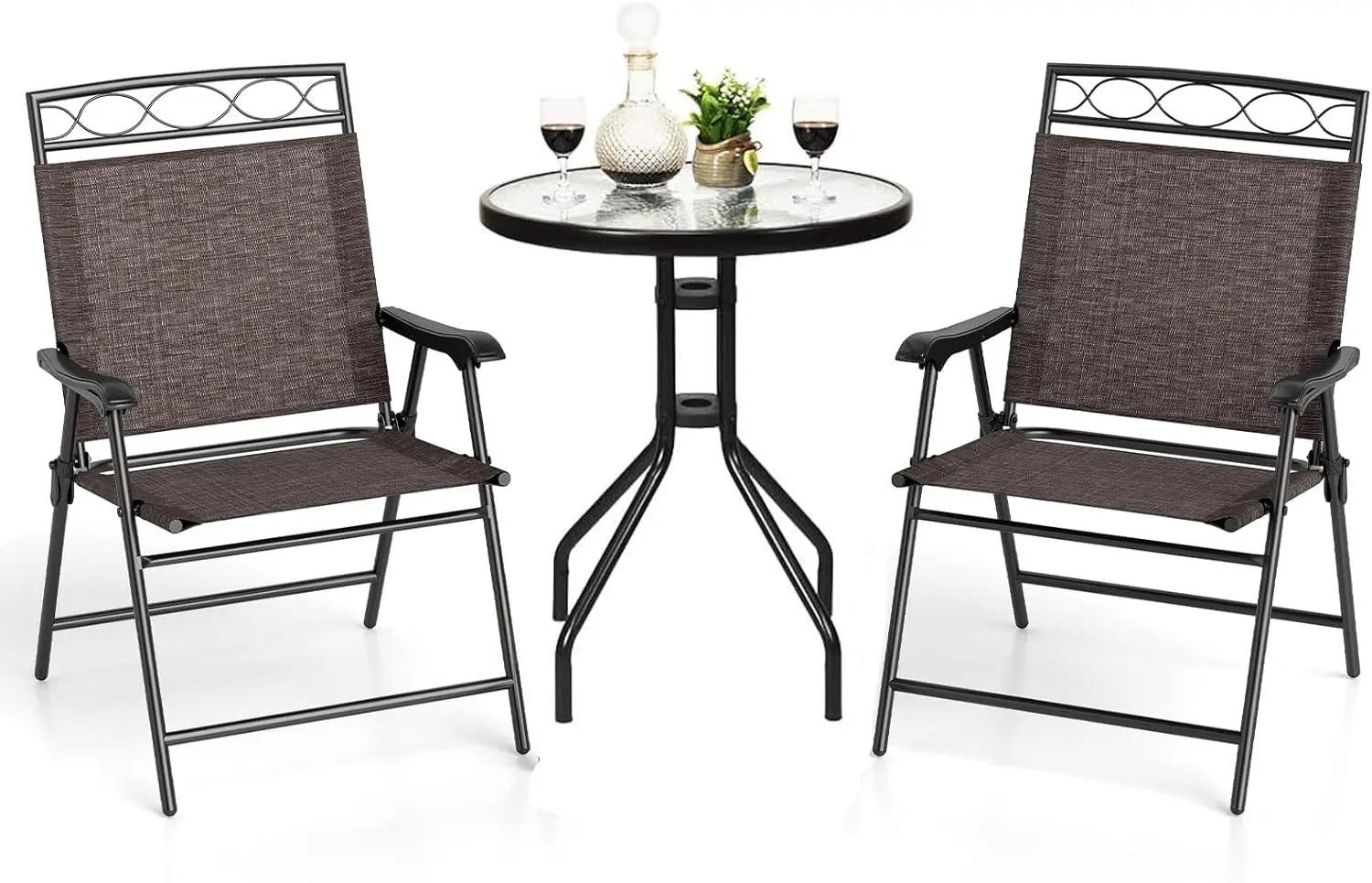 

Уличный комплект мебели для бистро из 3 предметов, набор для патио для небольших пространств с круглым столом и складными обеденными стульями, с отверстием для зонта