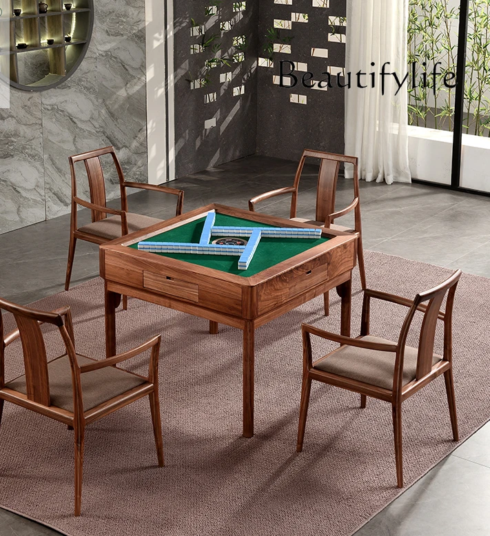 New Chinese Style Solid Wood Mahjong Table Automatic Household Dining Table Dual-Purpose in One Chess Table Combination