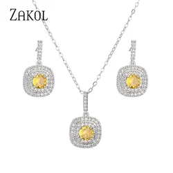 ZAKOL Sliver Color Square Shape Zirconia Crystal Earrings Necklace Bracelets Set for Women Trendy Bridal Wedding Jewelry SP262