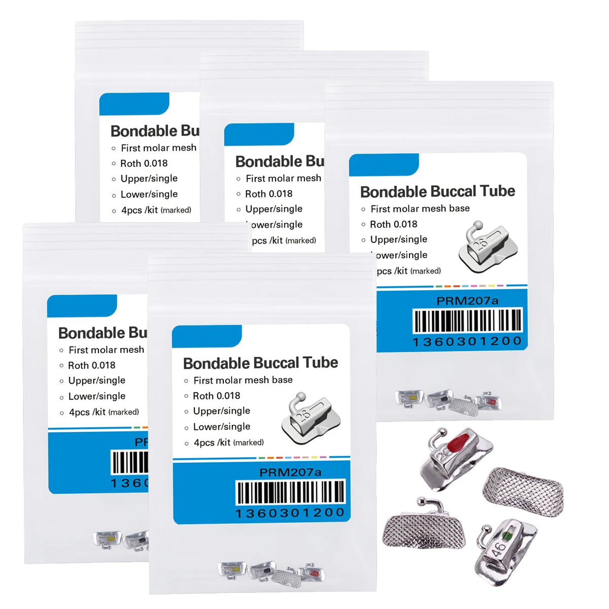 AZDENT 20 Stück = 5 Kits Zahnkieferorthopädisches verklebbares Bukkalröhrchen für 1./2. Molar Mesh Base Nicht umwandelbares Einzelrohr Roth/MBT – Detail 6