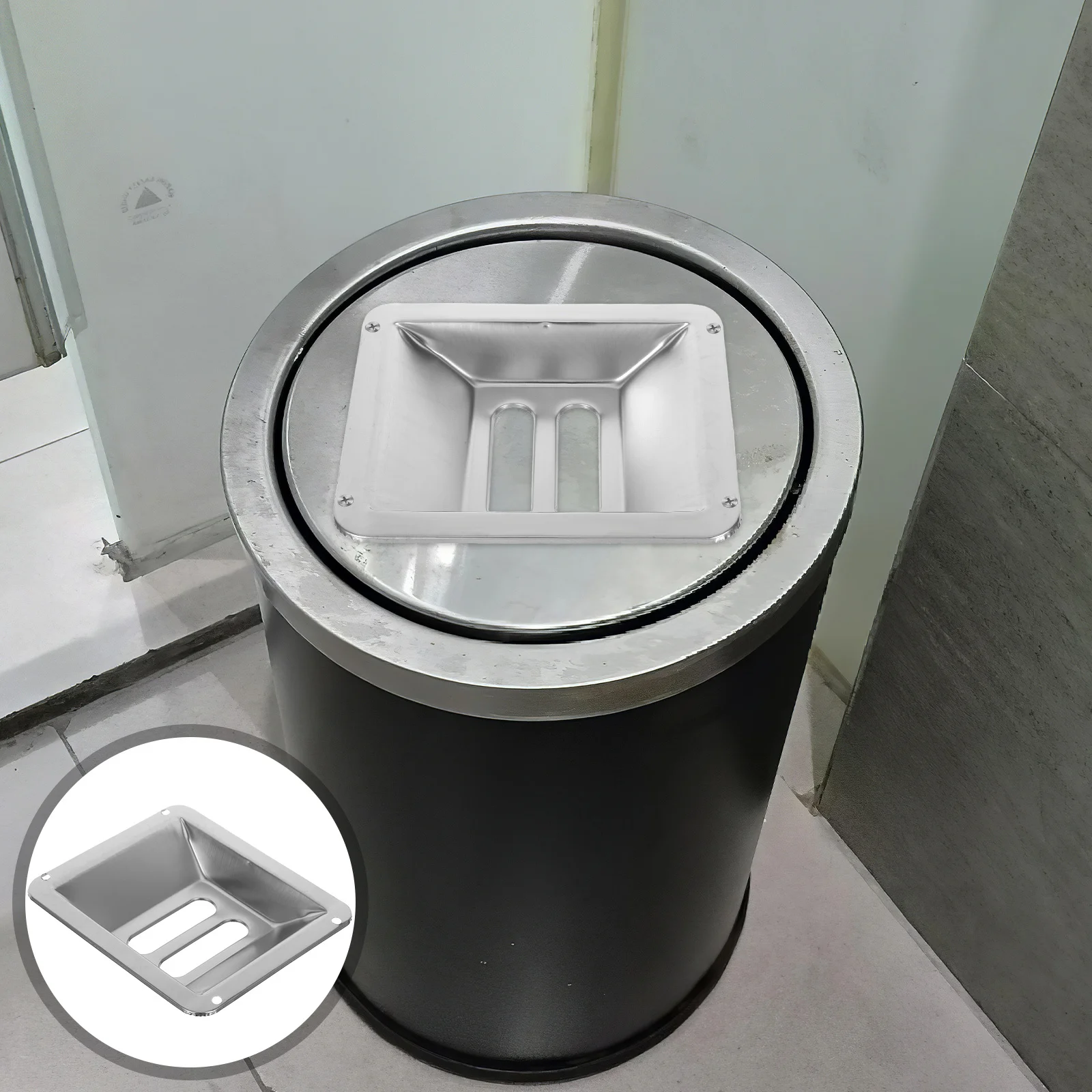 

Outdoor Ashtray For Trash Can: Stainless Steel Cigarette Butt Receptacle Two-Slot Design Weatherproof Ash Container For