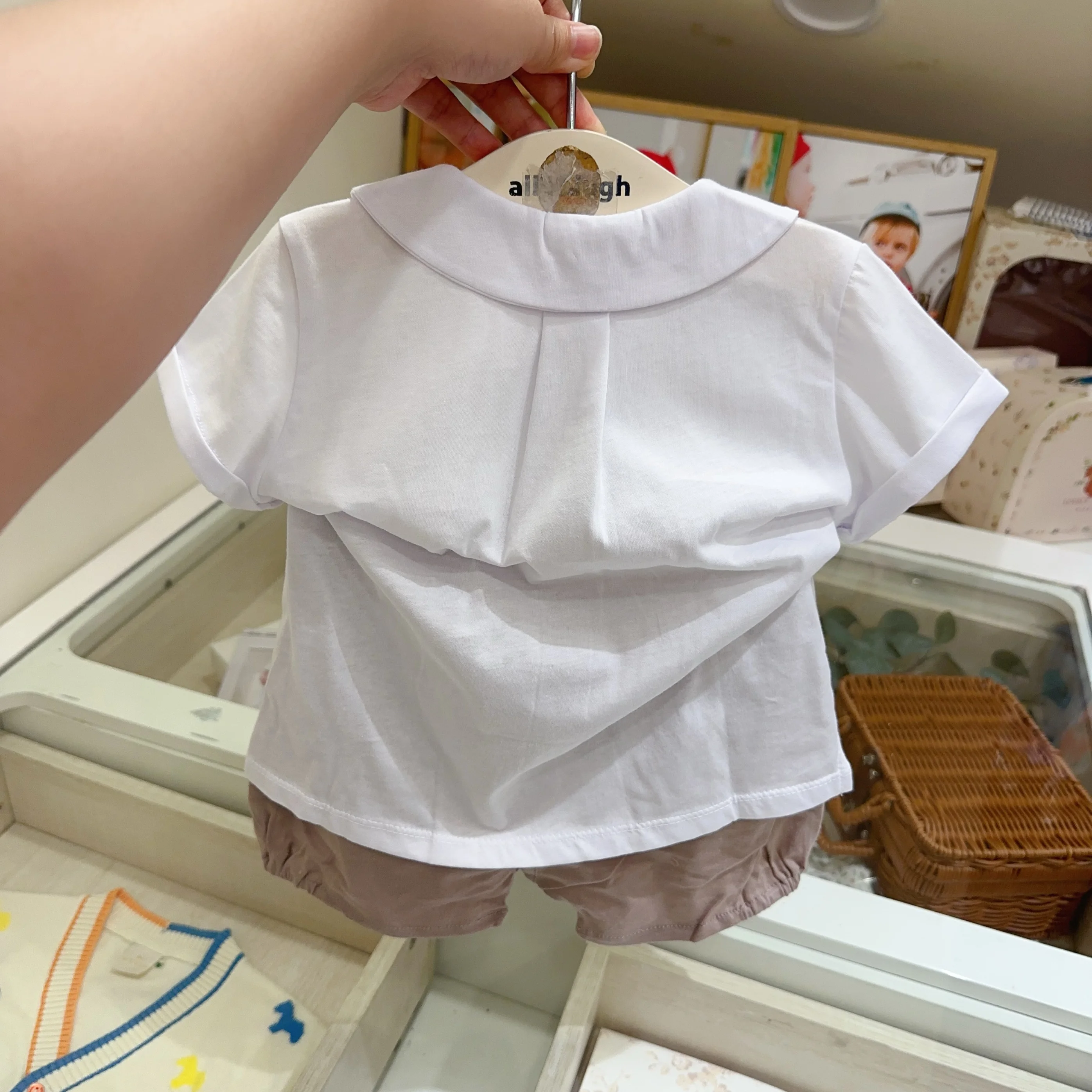 Summer New Casual Pure Color round Neck Short Sleeve Baby Girl Clothes Set Shorts Suitable for 18 Months Children
