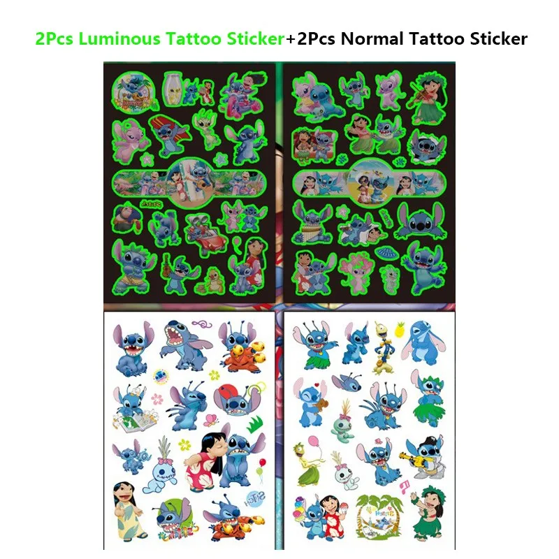 4 pz/set Disney Luminous Avengers Tattoo Stickers impermeabile Stitch Frozen Sticker forniture per feste di compleanno decorazione regalo per bambini