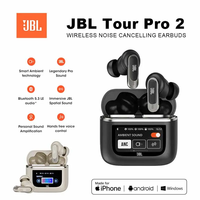 Original JBL Tour Pro 2 True Wireless Bluetooth Noise Cancelling Earbuds with LED Smart Display Box Earphones JBL Tour Pro2