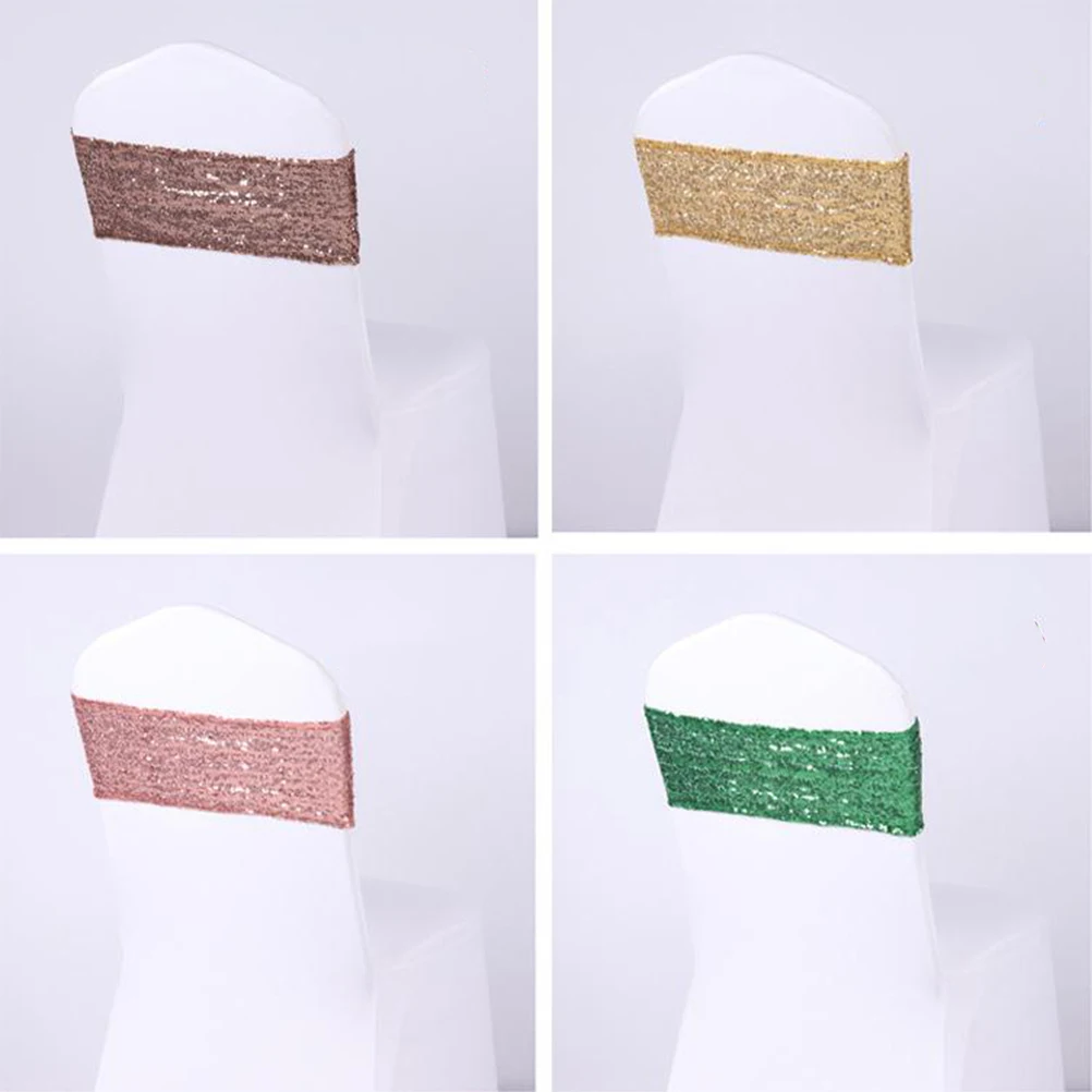 

12 Pcs Table and Chair Cover Back Strap Decoration Wedding Rose Gold Sequins Banquet