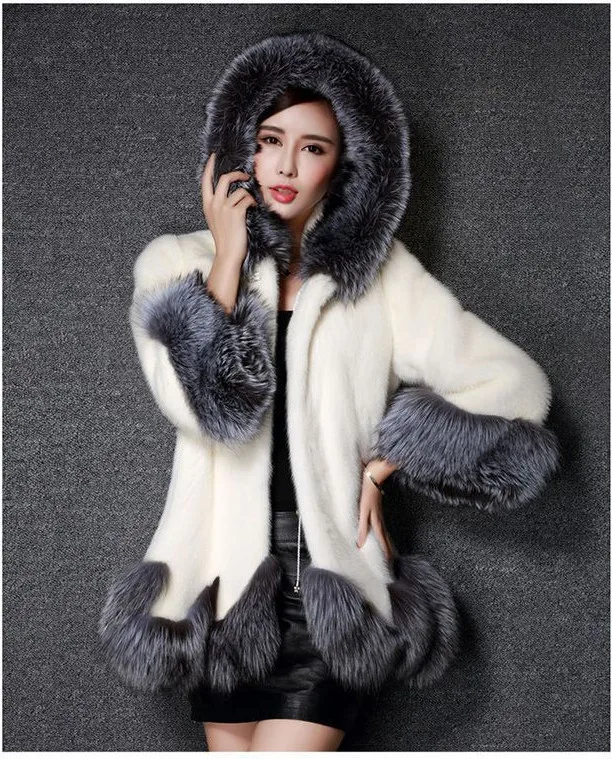 Faux Fur Coats Women Mid Length Hooded Jackets Coat Thick Warm Y2k Streetwear Elegant Open Stitch Outerwear Autumn Winter