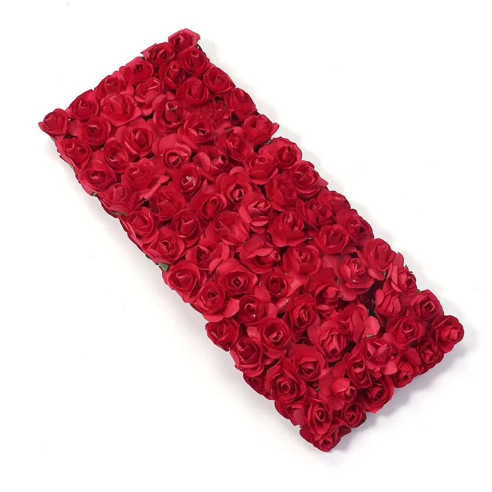 144PCS Mini Artificial Rose Flower 2CM Paper Rose Fake Flower Bouquet Home Decor DIY Artificial Flowers Bouquets
