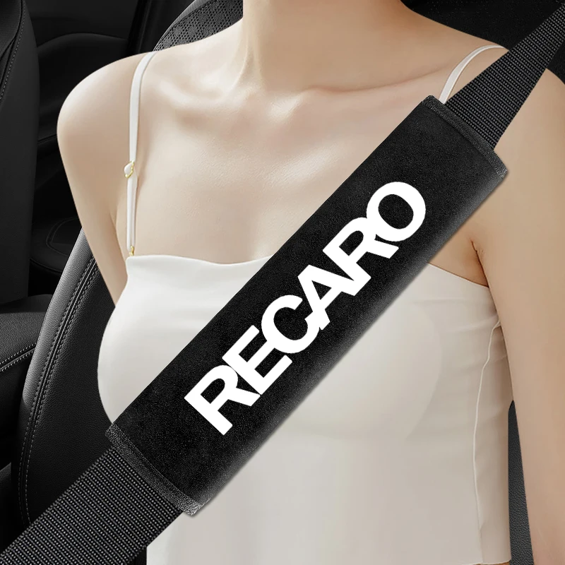 2-Pack Recaro Style Green Suede Fabric Seat Belt Shoulder Pads With Embroidered Logo - Universal Fit, 210mm Length