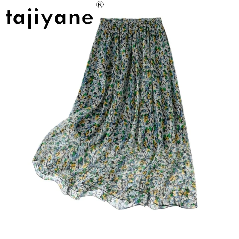 

TAJIYANE 100% шелковые юбки из тутового шелкопряда для женщин, с цветочным принтом, двухслойные, длинные, струящиеся, пляжные, летняя женская одежда 2026