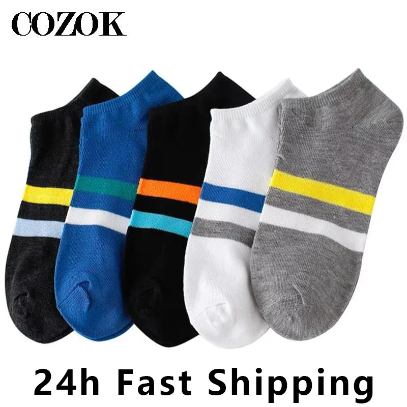 10pcs=5 Pairs/lot Spring Summer Men Cotton Ankle Socks For Men's Business Casual Striped Short Socks Man Male Sock Slipper Meias