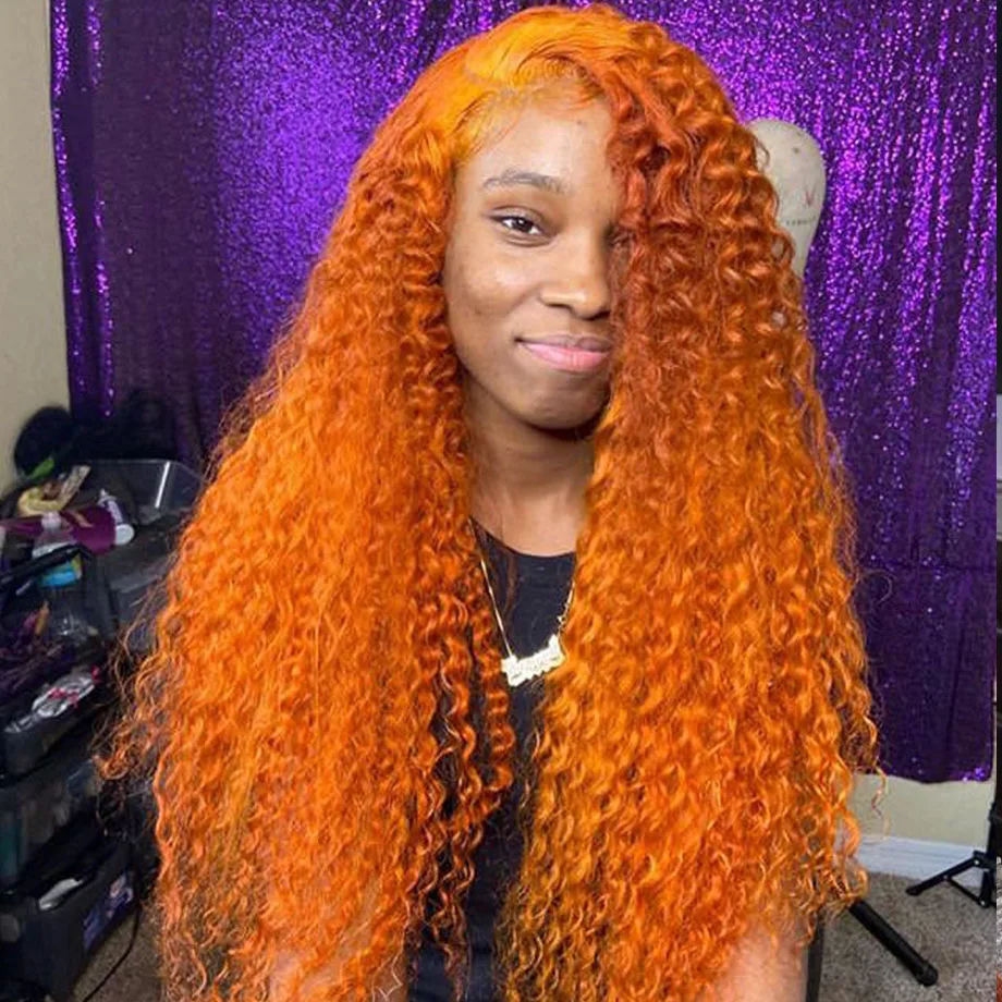 13x6 HD Lace Front Wig 30 Inch Orange Ginger Lace Front Wig Colored Deep Wave Curly human hair wig  For Women 13X4  Human Hair