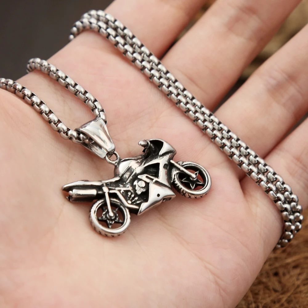 Punk Vintage 316L Stainless Steel Motorcycle Pendant Knight Necklaces For Men Boys Hip Hop Biker Party Jewelry Gift Dropshipping