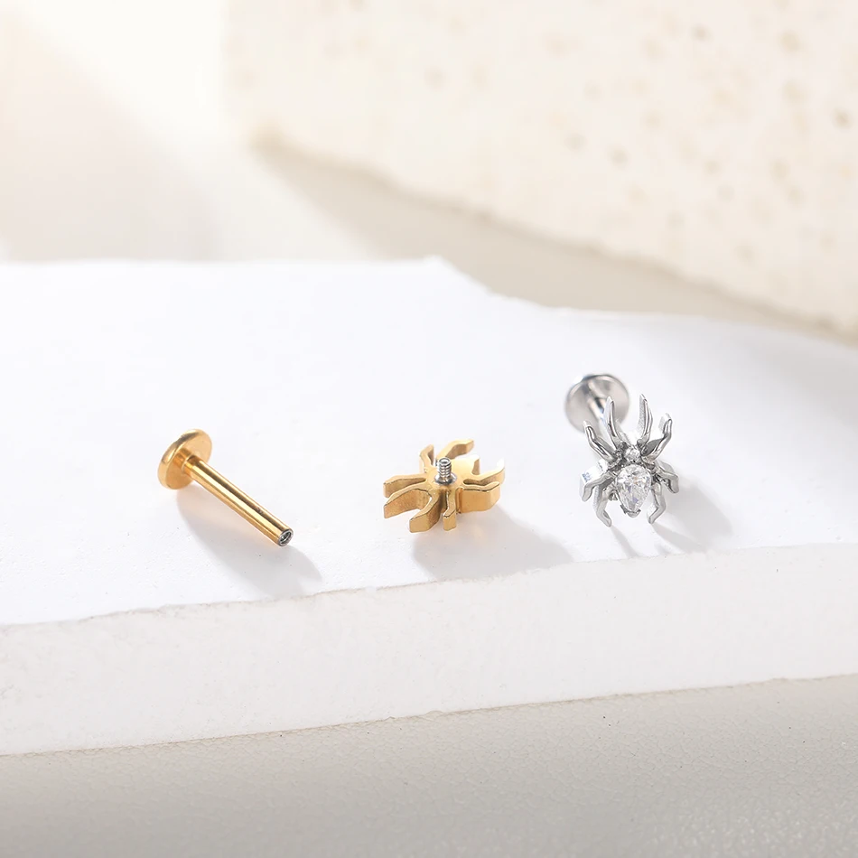 1/5PCS Titanium Spider EAR Studs PIERC CZ Paved Top Threaded Labret Tragus Earring Cartilage Helix Daith Stud Piercings Jewelry