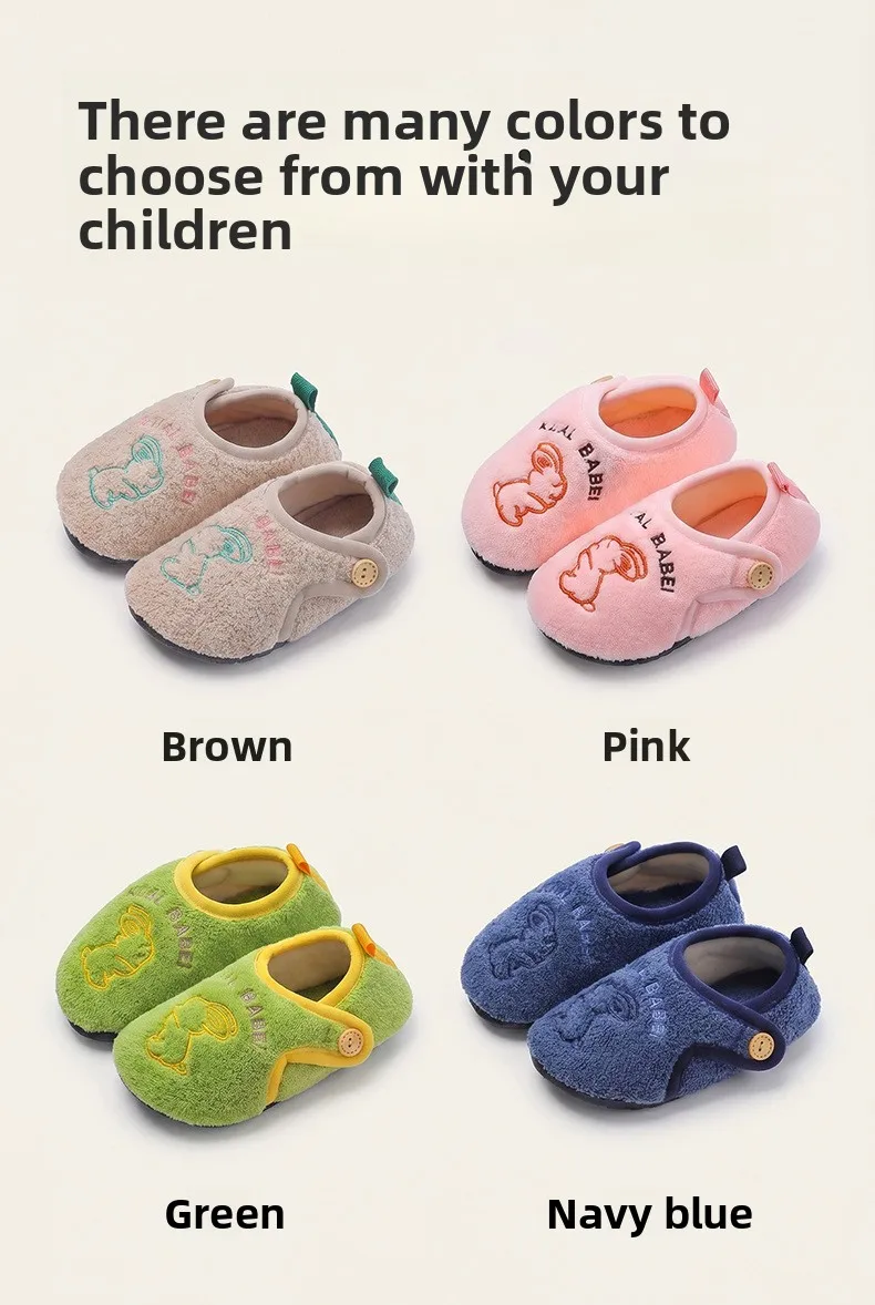 Kinder-Baumwollpantoffeln, Einfarbige Warme Winter-Hausschuhe für Jungen und Mädchen, Plüsch-Bodenschuhe, Weiche Sohle, Rutschfeste Baumwollschuhe für Drinnen – Detail 17
