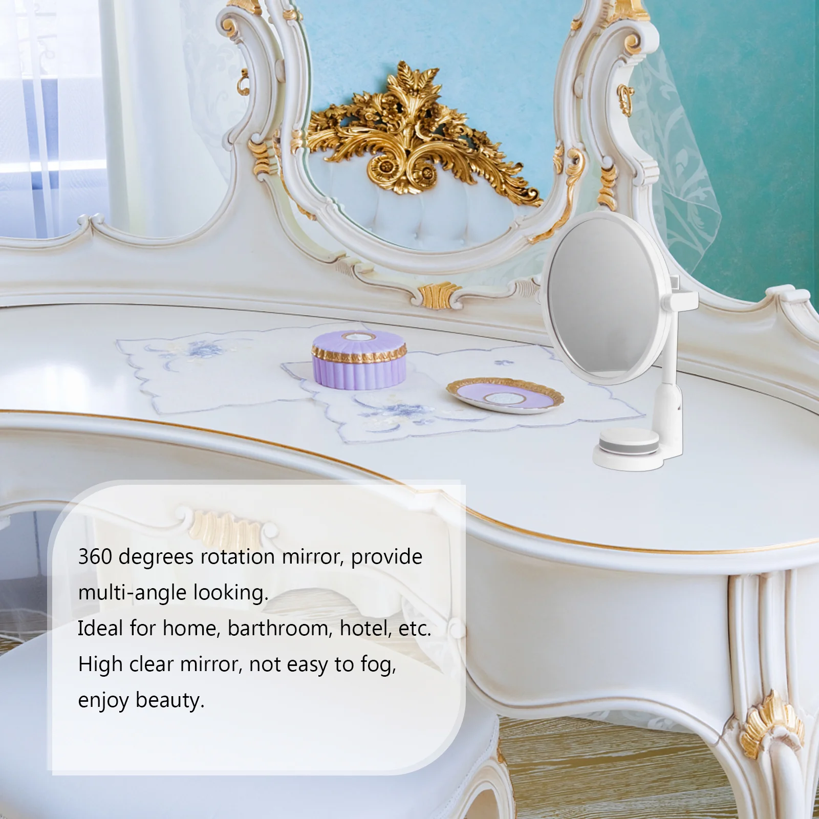 An der Wand montierter runder Kosmetikspiegel, drehbar, klappbar, 360 Grad hochklar, ohne Bohren, verstellbar, für Badezimmer, Hotel