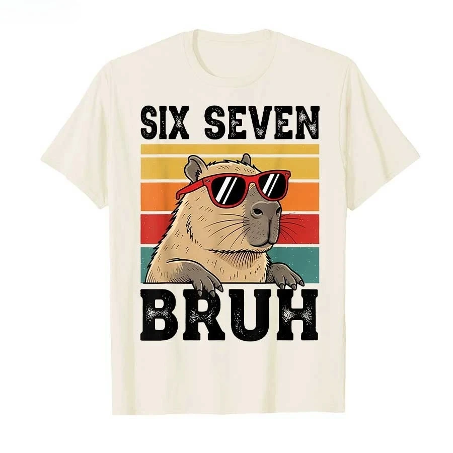 Six Seven Bruh Meme Lustiges Capybara T-Shirt für Frauen Kurzarm-Oberteile Sommer Kurzarm Harajuku Streetwear Tops Tees – Detail 5