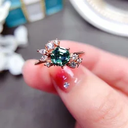 Hexagonal Green Moissanite Ring 925 Silver D Color Rings for Women Fine Jewelry 1ct with Beautiful Color