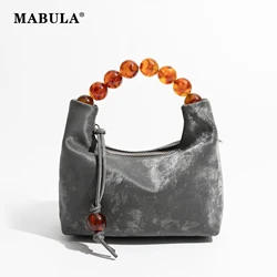 Mabula Chic Malerei Damen kleine Tasche Geldbörse Perlen Griff Echt leder Handtasche Marke Luxus Cross body chinesischen Stil Tasche