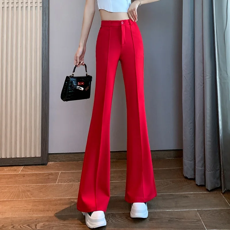 

Красные женские брюки микро-клеш 2026 года, новая модель, весна-лето, повседневные, струящиеся, удлиненные, в пол, асимметричные