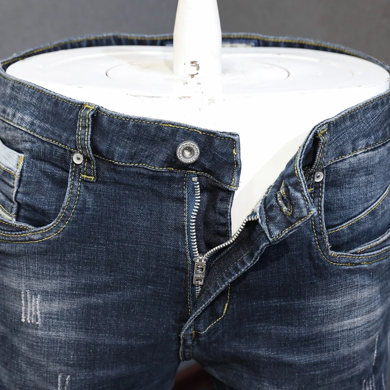 Italian Style Fashion Men Jeans Retro Black Blue Elastic Stretch Slim Fit Ripped Jeans Men Vintage Designer Denim Pants Hombre