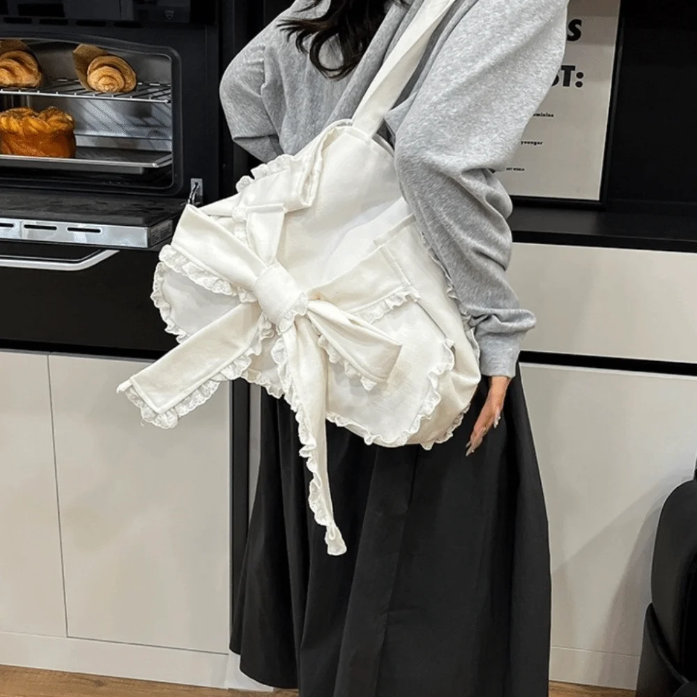 Модная корейская сумка подмышками с бантиками, стильная универсальная сумка-тоут с бантом, кружевные милые женские сумки, сумка подмышками