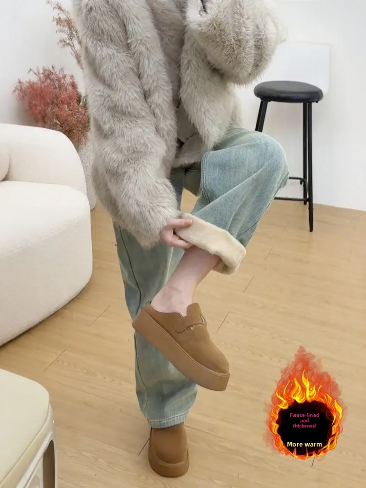 

Thickened Fleece High Waist Straight Leg Jeans Women's Spring New plus Size Slimming Wide Leg Pants Casual Comfortable