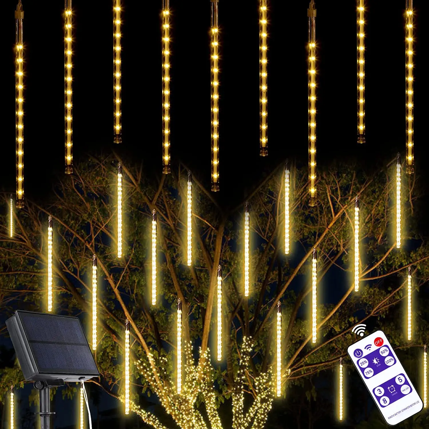 8 Tubes 30cm 50cm Upgraded Solar LED Meteor Shower Lights Falling Rain Lights, Waterproof Raindrop Christmas Fairy String Lights